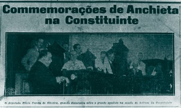 Dr. Plinio homenajeando a Anchieta en la Constutuyente